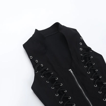 Goth Sexy Lace Corset Crop Tops Camis Y2K Harajuku Aesthetic Black Red Cross Basic Tank Top Summer Women Grunge Emo Streetwear