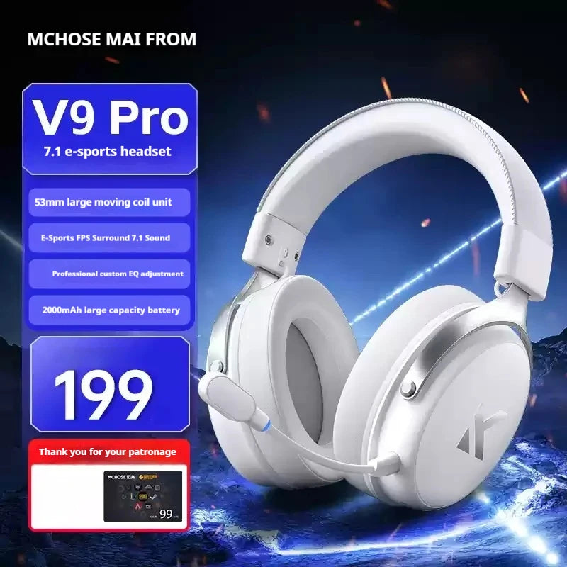 MCHOSE V9 pro Wireless Bluetooth Headset Low Delay Three Mode Microphone Noise Reduction Dynamic Sound for Office And Gaming Badiee Stylez