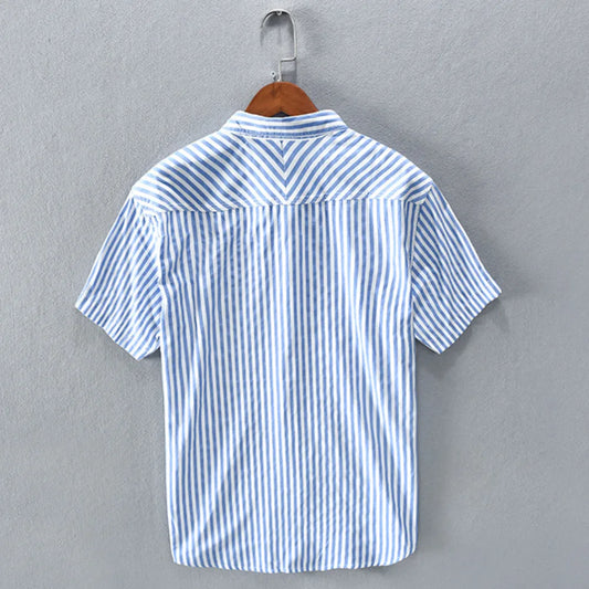 New Summer Men's Short Sleeve Shirt Fashion Thin Loose Half Sleeve Casual Youth Stripe Shirt Tops