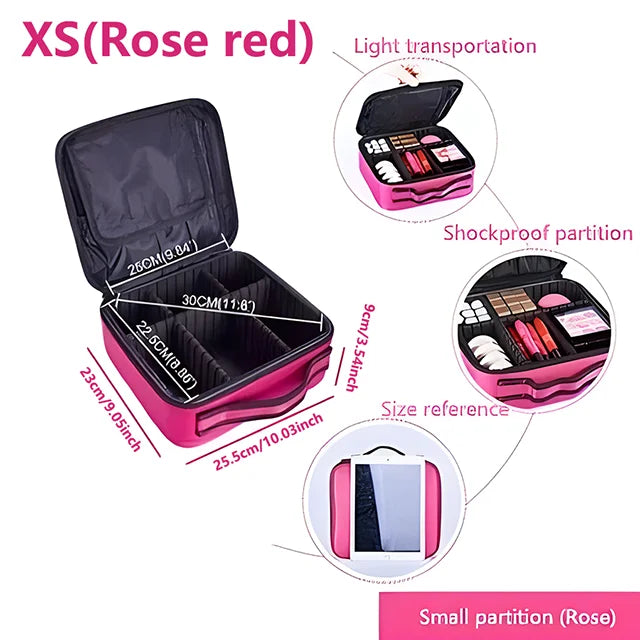 Professional Makeup Case Female Travel Big Capacity Beauty Nail ToolBox Cosmetic Organizer Suitcases For Makeup Storage Boxs XS(Rose red)