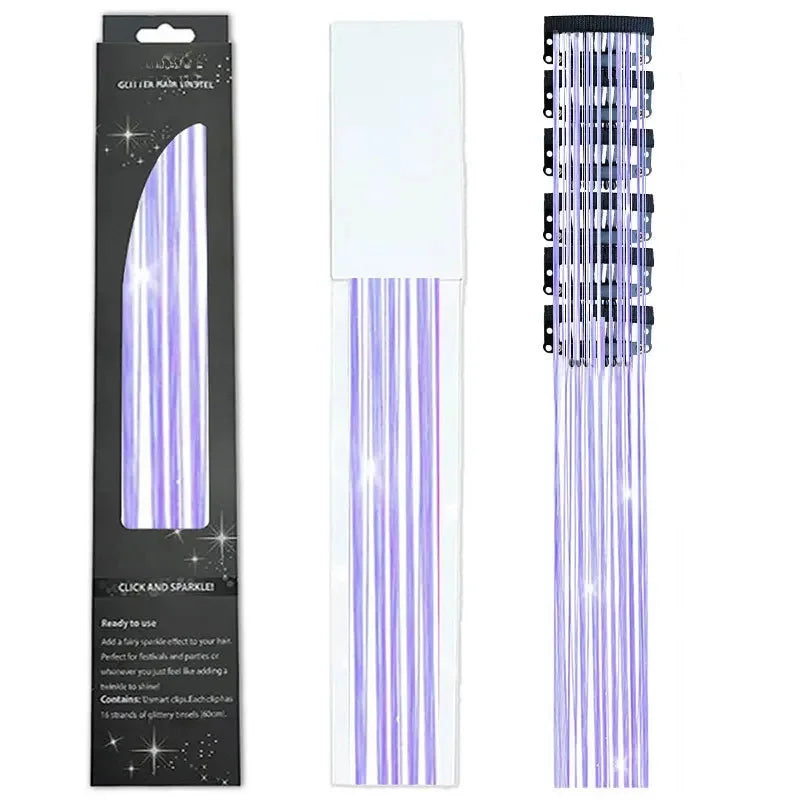 6-Piece Set BB Clip Tinsel Hair Metal Laser Gold Thread PET Laser Thread Highlighting Cross-Border Hair Accessories BB clip fluorescent purple tassel (6 black boxed)