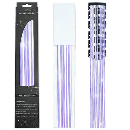 6-Piece Set BB Clip Tinsel Hair Metal Laser Gold Thread PET Laser Thread Highlighting Cross-Border Hair Accessories BB clip fluorescent purple tassel (6 black boxed)