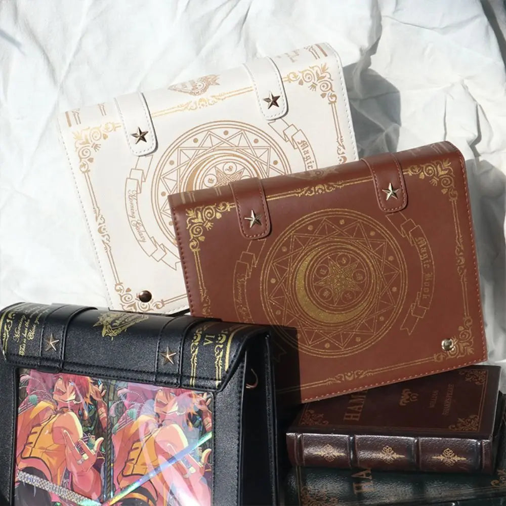 Kawaii Star Moon Badge Display Shoulder Bag Magic Book Design Transparent Window Women Messenger Bag PU Girls Ita-bag Lolita