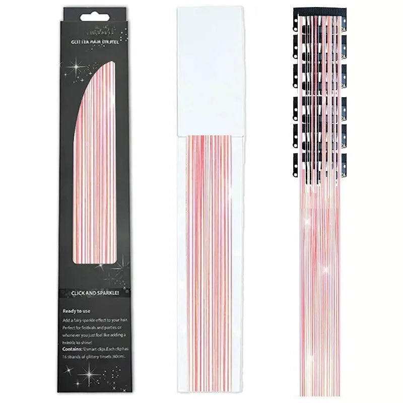 6-Piece Set BB Clip Tinsel Hair Metal Laser Gold Thread PET Laser Thread Highlighting Cross-Border Hair Accessories BB clip fluorescent orange tassel (6 black boxed)