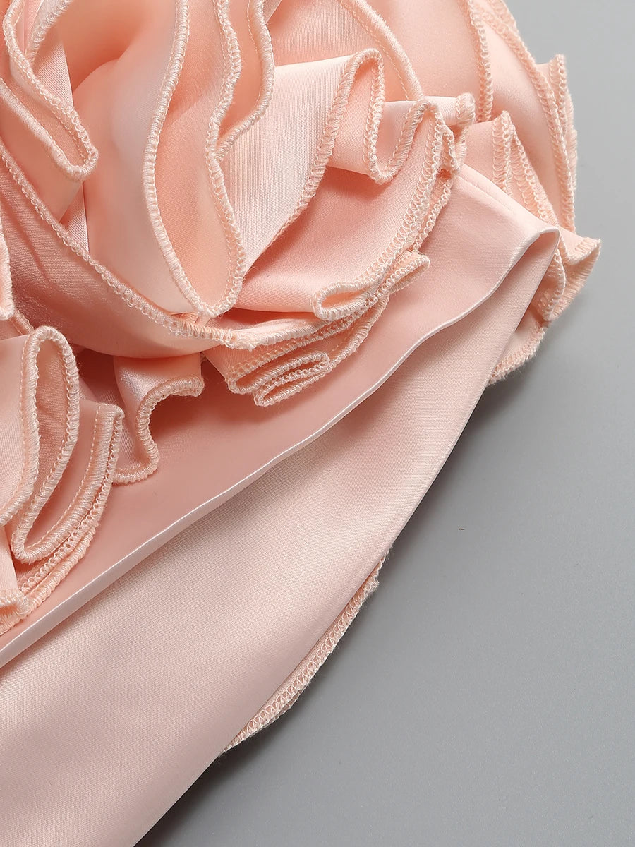 Pink Prom Dress Strapless Pink Structured Top With Floral Embellished Mini Skirt Bodycon Celebrity Party Cocktail 2 Pieces Set