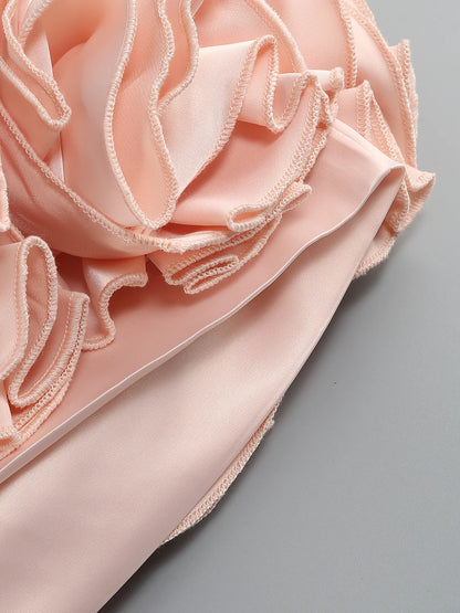 Pink Prom Dress Strapless Pink Structured Top With Floral Embellished Mini Skirt Bodycon Celebrity Party Cocktail 2 Pieces Set