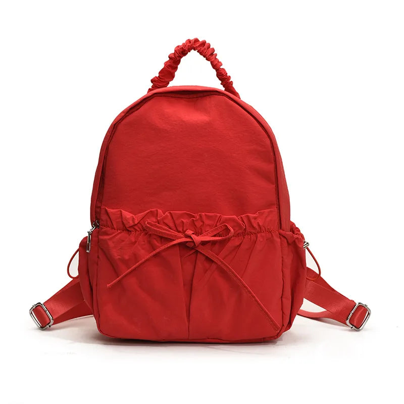 Simple And Versatile Drawstring Bow Large Capacity Backpack With Personalized Embroidered Name Nylon Backpack Red