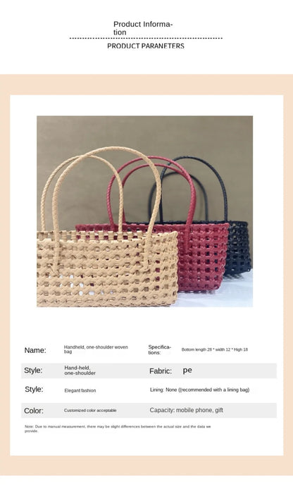 Plastic Hollow Weave Bag Countryside Style Bohemian Style Beach Tote Bag Large Capacity Bucket Bag Vegetable Basket Bag