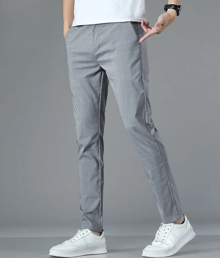 Male Suit Trousers Check Cooling Ice Silk Plaid Straight Up Clothes Offer Slacks Designer Men's Summer Pants Fabric 2024 Classic