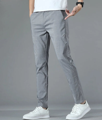 Male Suit Trousers Check Cooling Ice Silk Plaid Straight Up Clothes Offer Slacks Designer Men's Summer Pants Fabric 2024 Classic