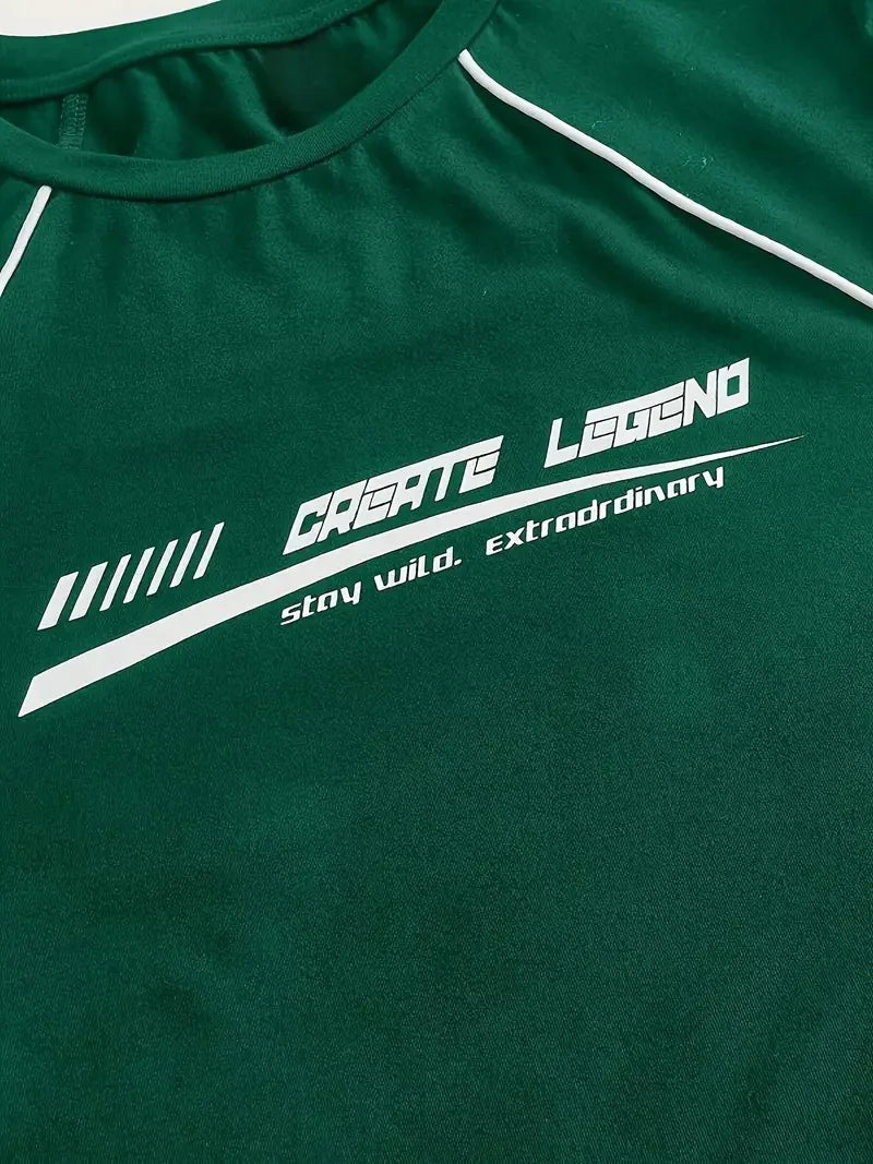 Monogram print crewneck crop top T-shirt, spring/summer casual short-sleeved top, women's