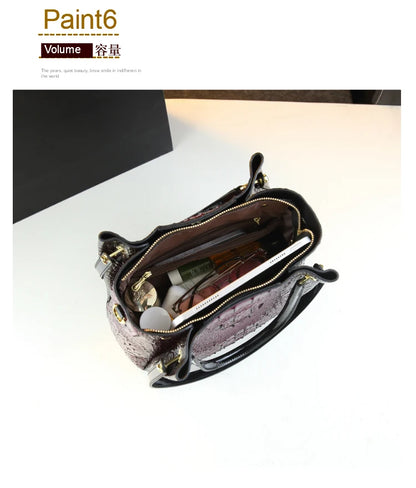 Genuine Leather Women Handbags New Tote Bag Fashion Crocodile Print Bucket Bag Retro Shoulder Messenger Bags Trend 2025