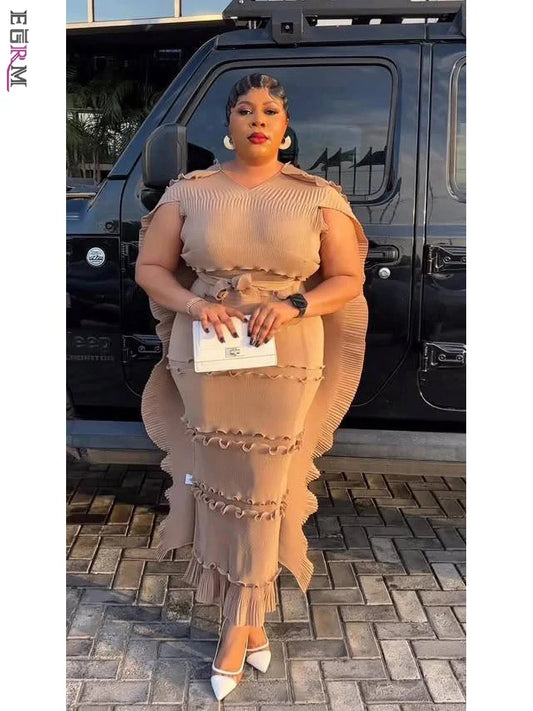 EGRM Miyake Solid Pleated French Three-dimensional Fungus Edge Cake Dress Women's Loose Long Dresses 2025 Summer New 6R8109