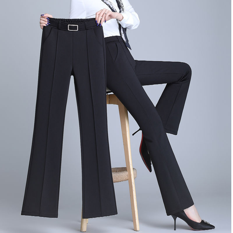 Office Lady Elegant Fashion Flare Pants Spring Autumn Diamonds High Waist All-match Solid Women Casual Straight Trousers 2022 Badiee Stylez