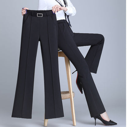 Office Lady Elegant Fashion Flare Pants Spring Autumn Diamonds High Waist All-match Solid Women Casual Straight Trousers 2022 Badiee Stylez