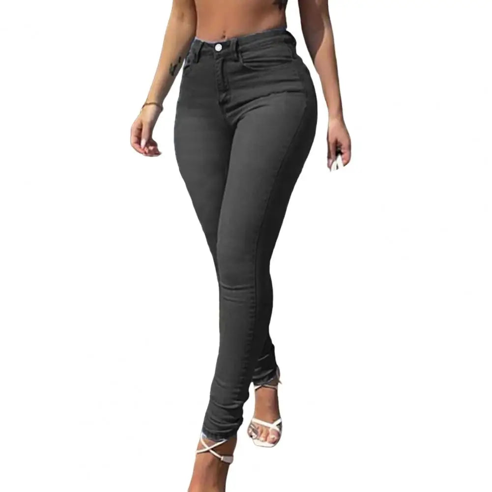 Skinny Pants Long Lasting Slim-fitting Full-Length Leggings Skinny Trousers Mid-Waist Eye-catching Denim Pants for Girl Grey