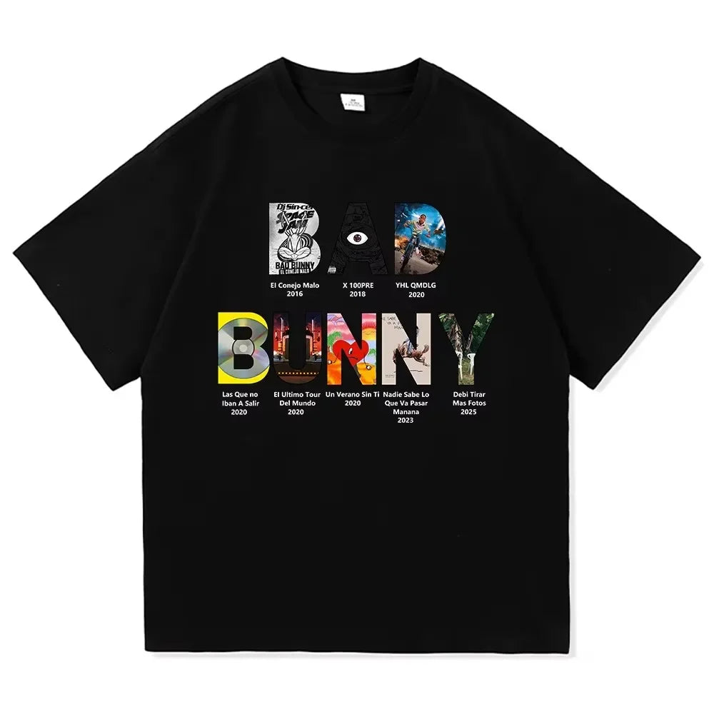 Bad Bunny T-shirts Graphic Harajuku Men women Tshirt Designer Harajuku Unisex Clothing X66-4 black