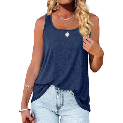 Womens Tank Tops U Neck Dolphin Hem Casual Flowy Summer Sleeveless Tunic Tshirts