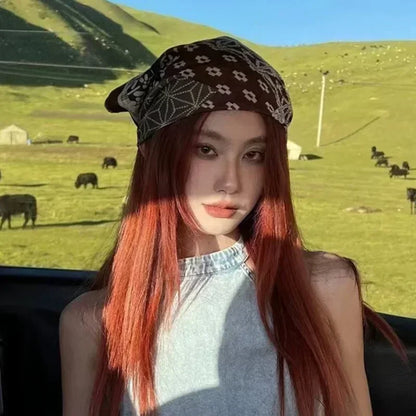 Y2k Bandana Cotton Floral Print Neckerchief Women Korean Cotton Linen Square Scarf Elegant Neck Scarves Small Wraps Bandana