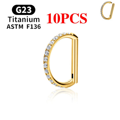 1/10PCS F136 G23 Titanium Piercing Nose Ring D Shape Hinged Segment CZ 16G Clicke Cartilage Tragus Helix Earrings Body Jewelry 10PCS Gold Color 3 CHINA