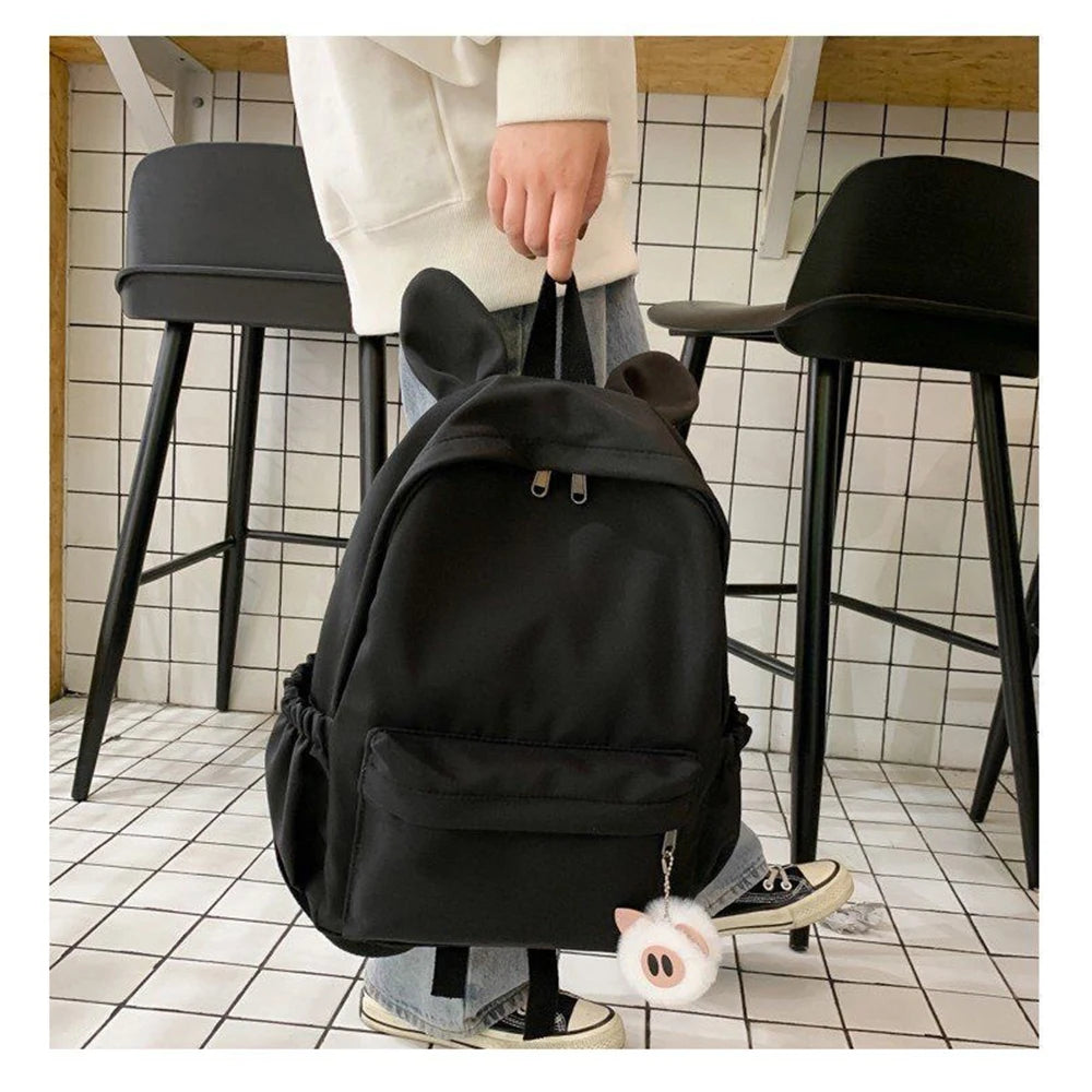 Personalized And Simple Rabbit Ears New Fashion Nylon Fabric Backpack Customized Embroidery Name Men's And Women's Student Bag black