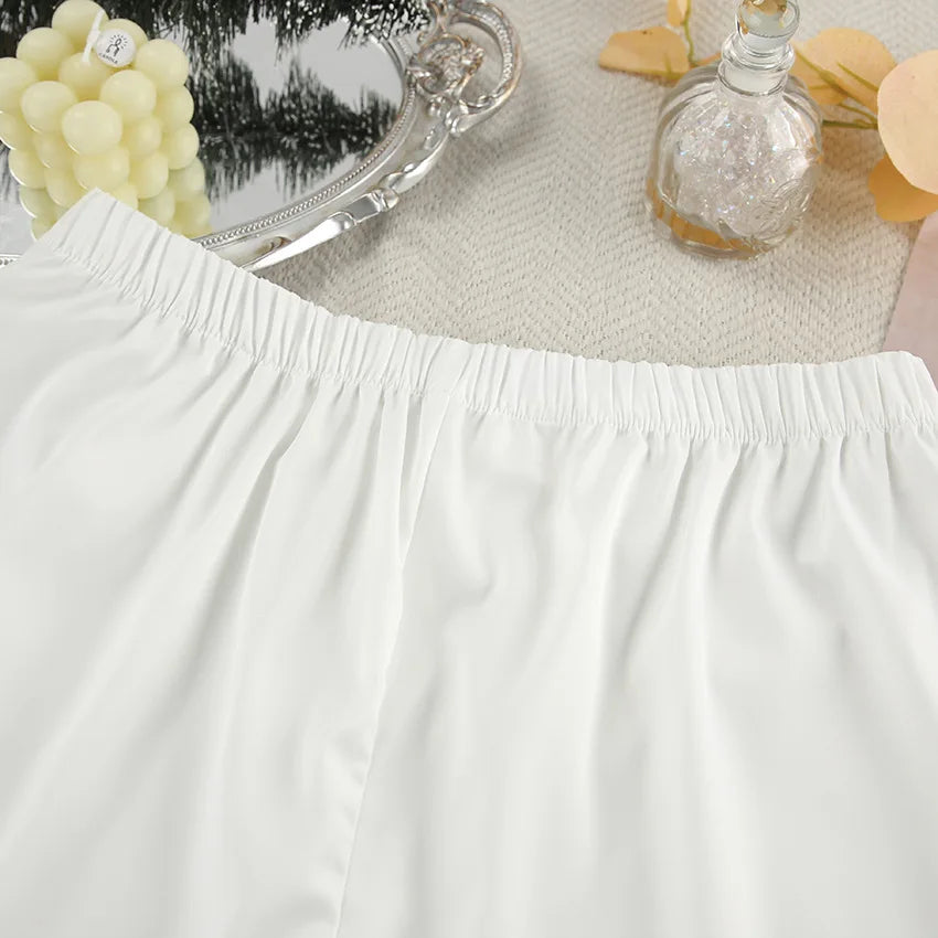 Mozuleva Women's Long Sleeved Lace Up Casual Shirt Pajamas Set Feather Sleeves Shorts Home Clothing Autumn Fashion 2-piece Set