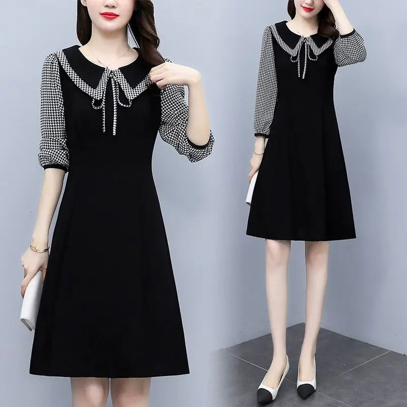 2025 New Spring Autumn Wear Temperament Small Flavor Style Slim Skirt Doll Collar Fashion Dress Women