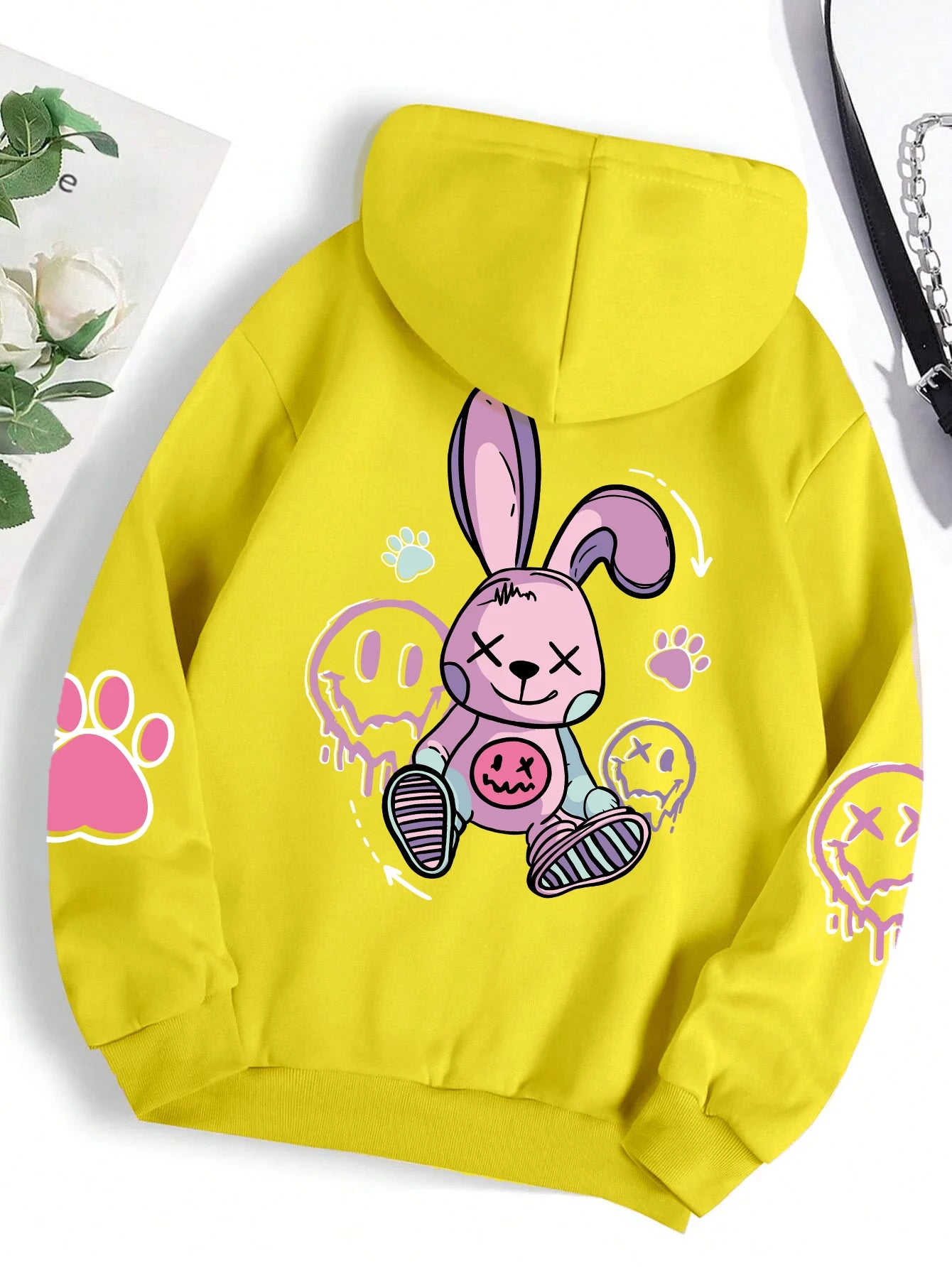 Hip Hop Street Casual Printed Female Hoodies Fashion Hoodie Oversize Loose New Sweatshirts Autumn Warm Fleece Clothing Yellow