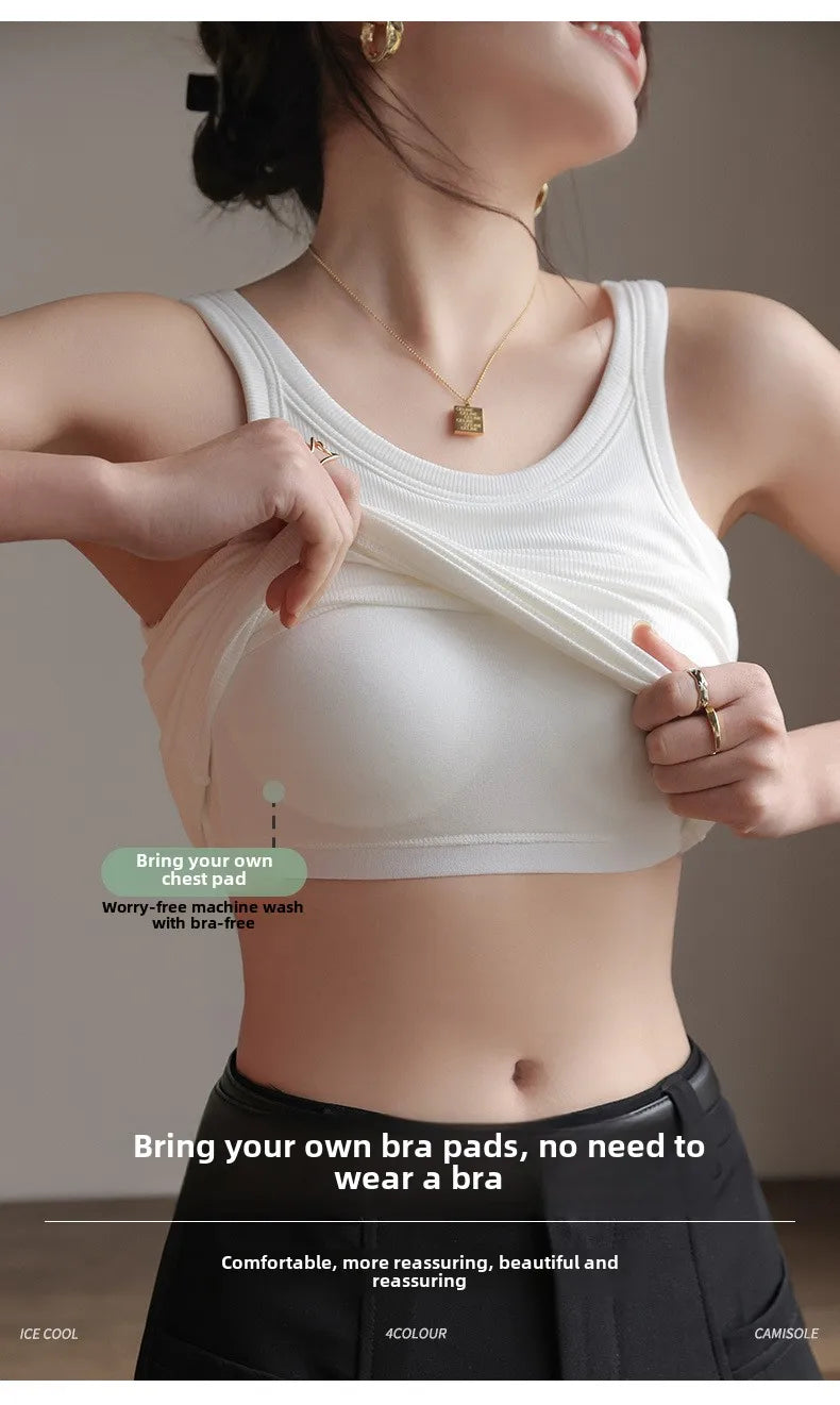 2025 Summer Women Strappy Tank Top Built-in Bra Seamless Wirefree Push Up Y2K Fashion Tube Top Innerwear Outerwear Hot Selling