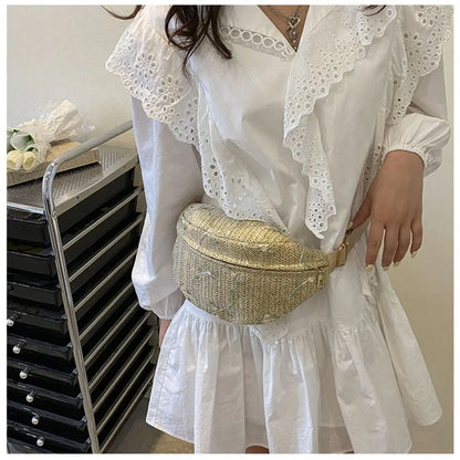 Fashion Straw Chest Bag Sports Waist Packs Shoulder Purse Beach Travel Casual Fanny Belt Bag Crossbody Shoulder Chest Handbag