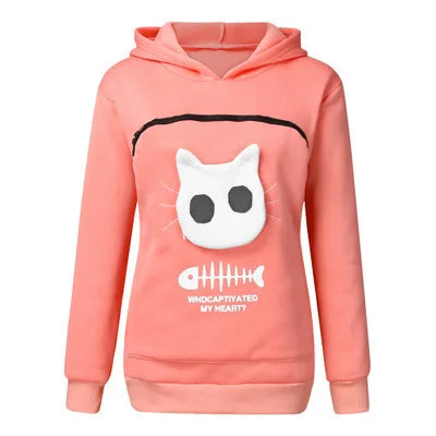 S-3XL Cat Lovers Hooded Sweatshirt Kangaroo Dog Pet Paw Dropshipping Pullovers Cuddle Pouch Fish Pocket Hoodie Pink