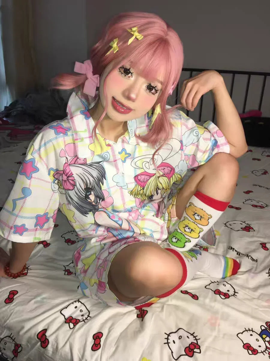 Pajamas Clothes Set Two Piece Set Women's Clothing Homewear Spring Summer Japanese Cartoon Comfort Casual Fashion Breathable Fit Badiee Stylez