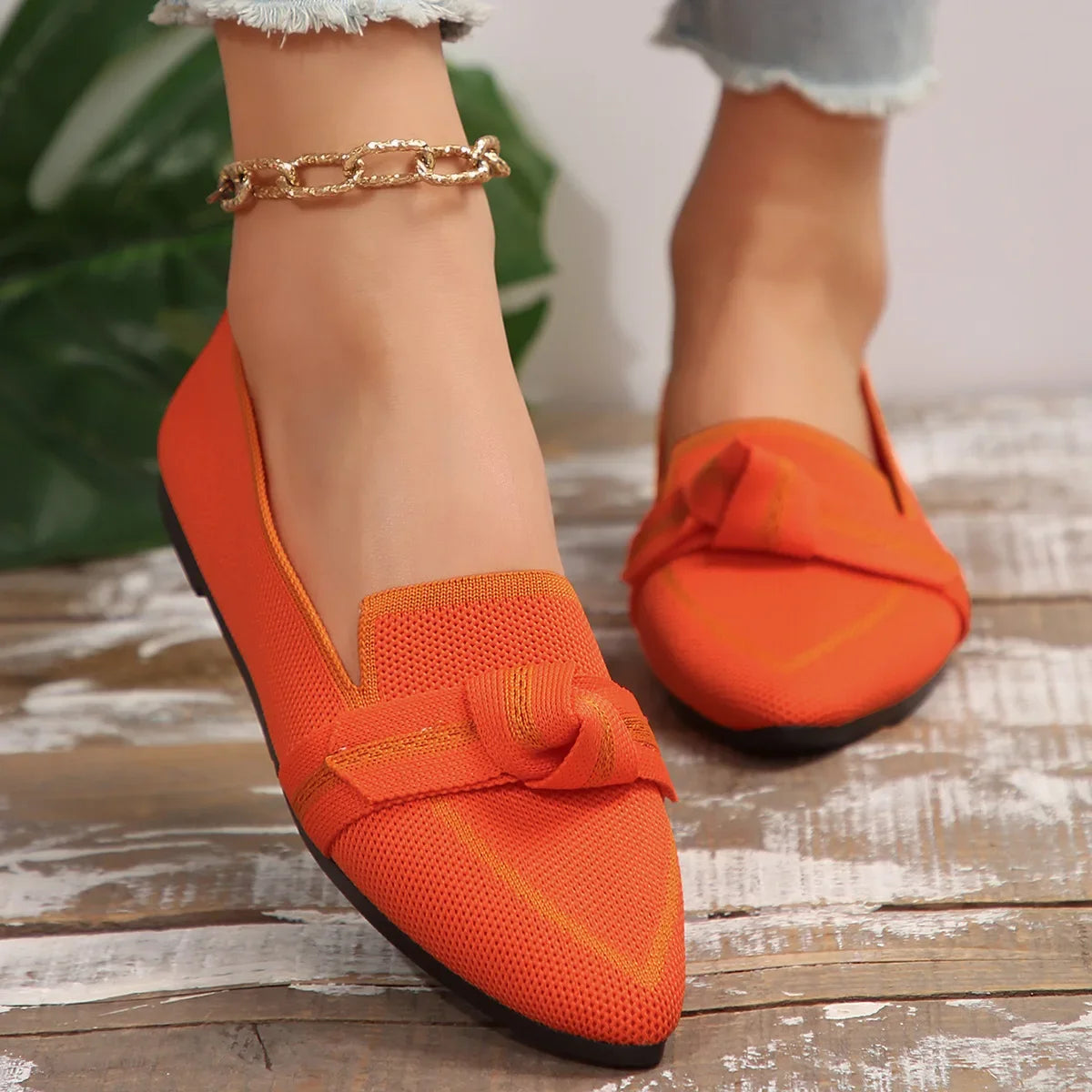 Women Flat Woven Breathable Shoes Female Spring Flats Pointed Toe Slip-on Single Shoes Woman Fashion Casual Bow Low Heel Loafers