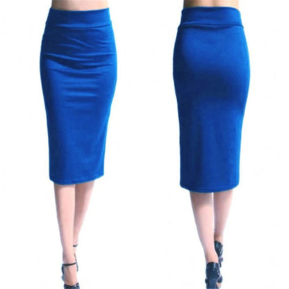 Women Skirt Bodycon Skirt Office Female Slim Knee Length High Waist Stretch Sexy Pencil Skirts Jupe Femme ROYAL BLUE