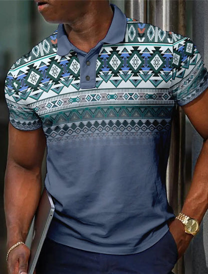 Men's Tribal Golf Polo Shirt - Vintage Short Sleeve Casual Collared Shirt for Stylish Vacations & Parties