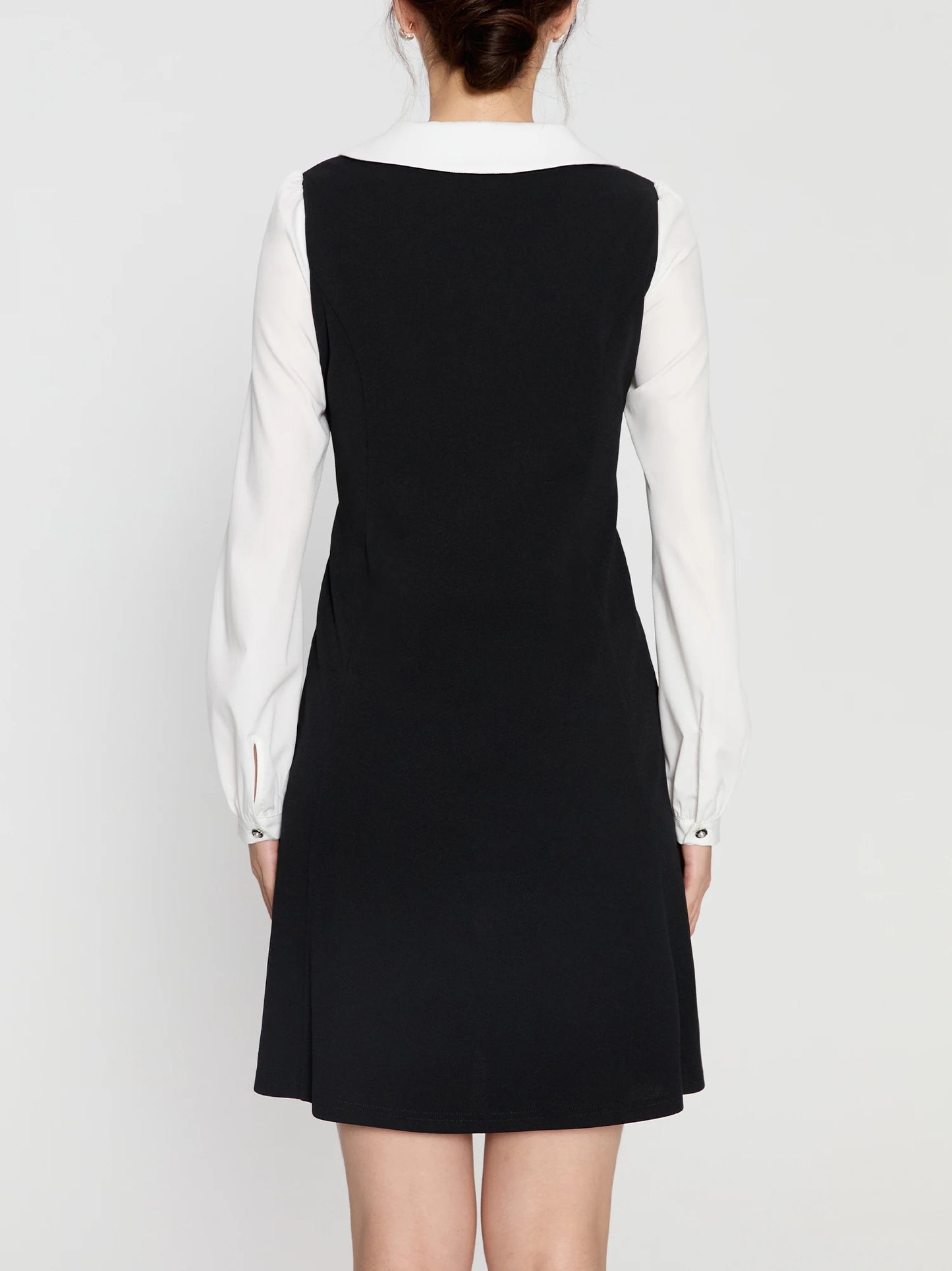 DUSHU Women Autumn Long SLeeve Dresses Office Lady Temperament Polo Neck A-LINE Long Dress Fake Two Patchwork Dress 24DS83358