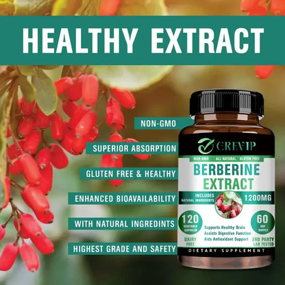 Berberine Extract - Supports Digestive System, Antioxidant, Enhances Cognitive Processes
