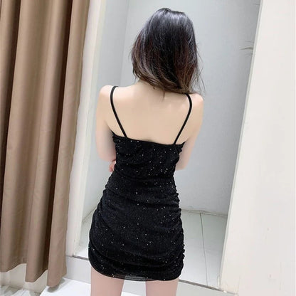 Women Sexy Sparkly Sequin Camisole Party Dress Lady Fashion Wine Red Sleeveless Slim Fit Dress Female Nightclub Backless Dress Badiee Stylez