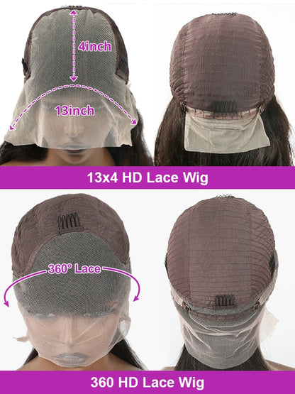 360 Full Lace Human Hair Wig Bone Straight Lace Front Wig 13x4 HD Transparent Lace Frontal Wig For Women Preplucked 250% Density Badiee Stylez