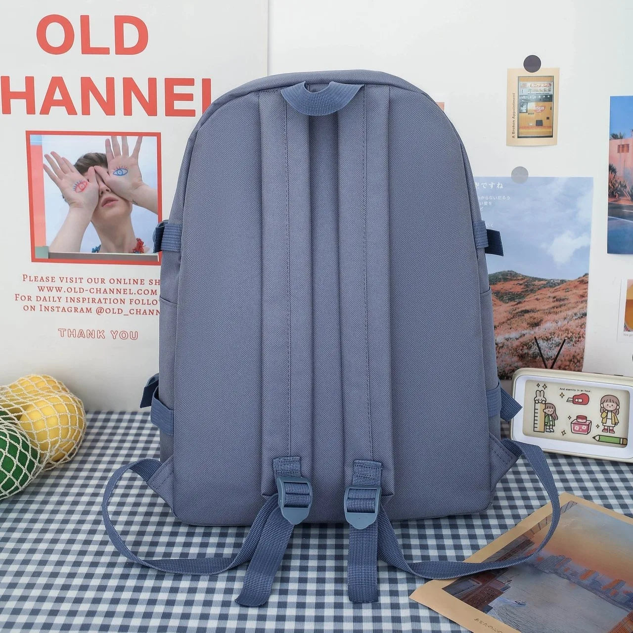 Four Piece Set of Student Backpack for Women in Korean Version Casual Canvas High School Campus with Large Capacity