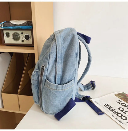 Large Capacity Denim Backpack Custom Embroidered Name Boys Girls Travel Backpack Personalized Daily Rucksack with Any Names