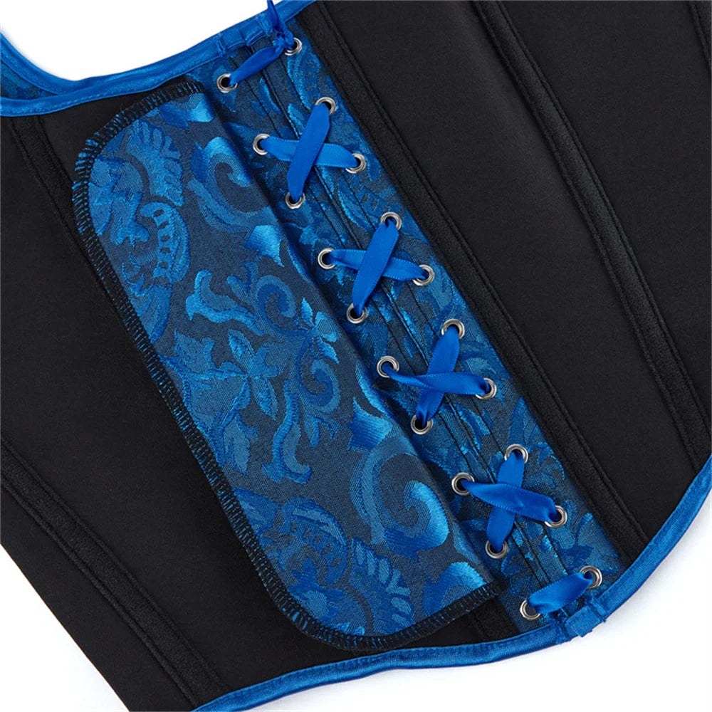 Blue Jacquard Corset Sexy Shoulder Straps Overbust Bustiers Crop Top Lace Up Brocade Vest Lingerie Gothic For Women Outfit