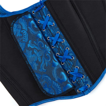 Blue Jacquard Corset Sexy Shoulder Straps Overbust Bustiers Crop Top Lace Up Brocade Vest Lingerie Gothic For Women Outfit