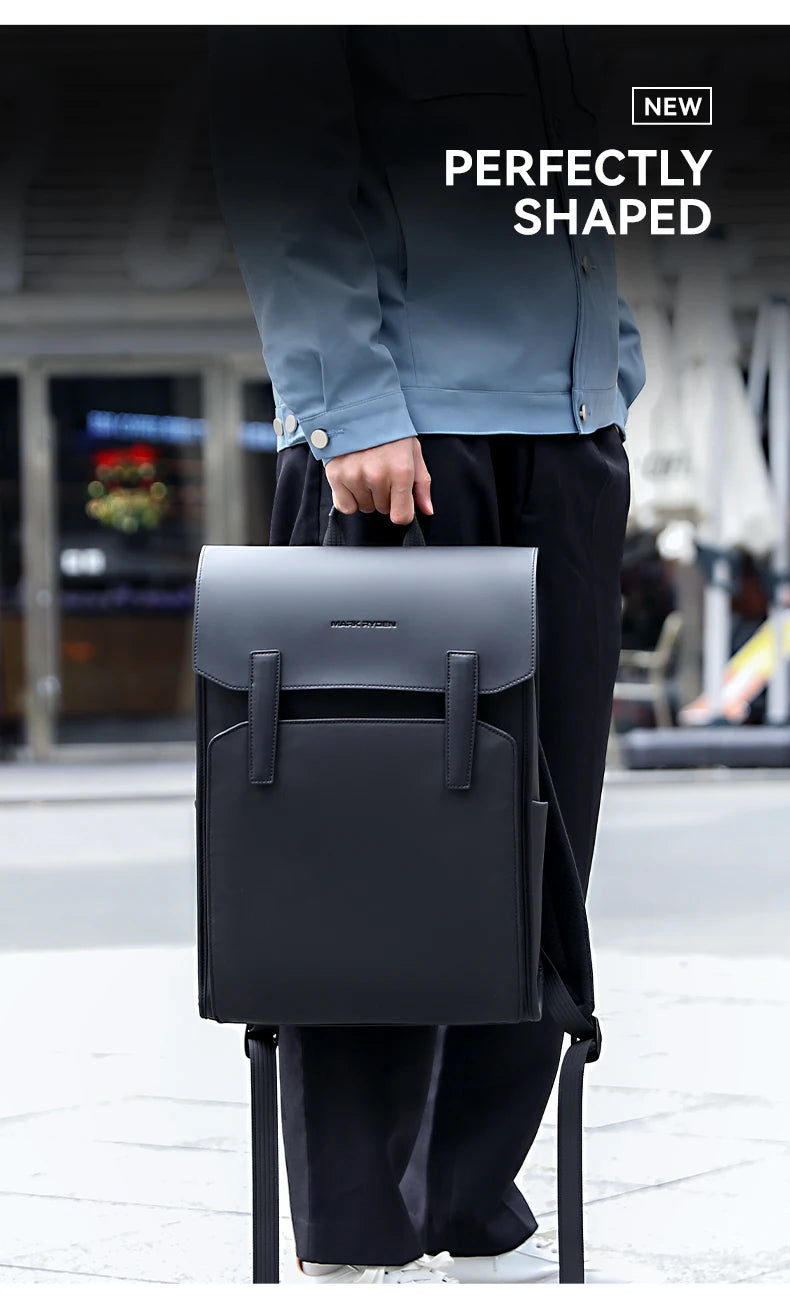 Mark Ryden Classic Business Work Black Leather Backpack 15.6 Inch Laptop Waterproof Bag School Bags Business bacbackpack for men