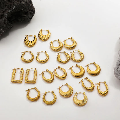 Fashion Glossy Stainless Steel Chunky Hoop Earrings for Women Gold Plated Thick Texture Geometric Circle Earring Vintage Jewelry