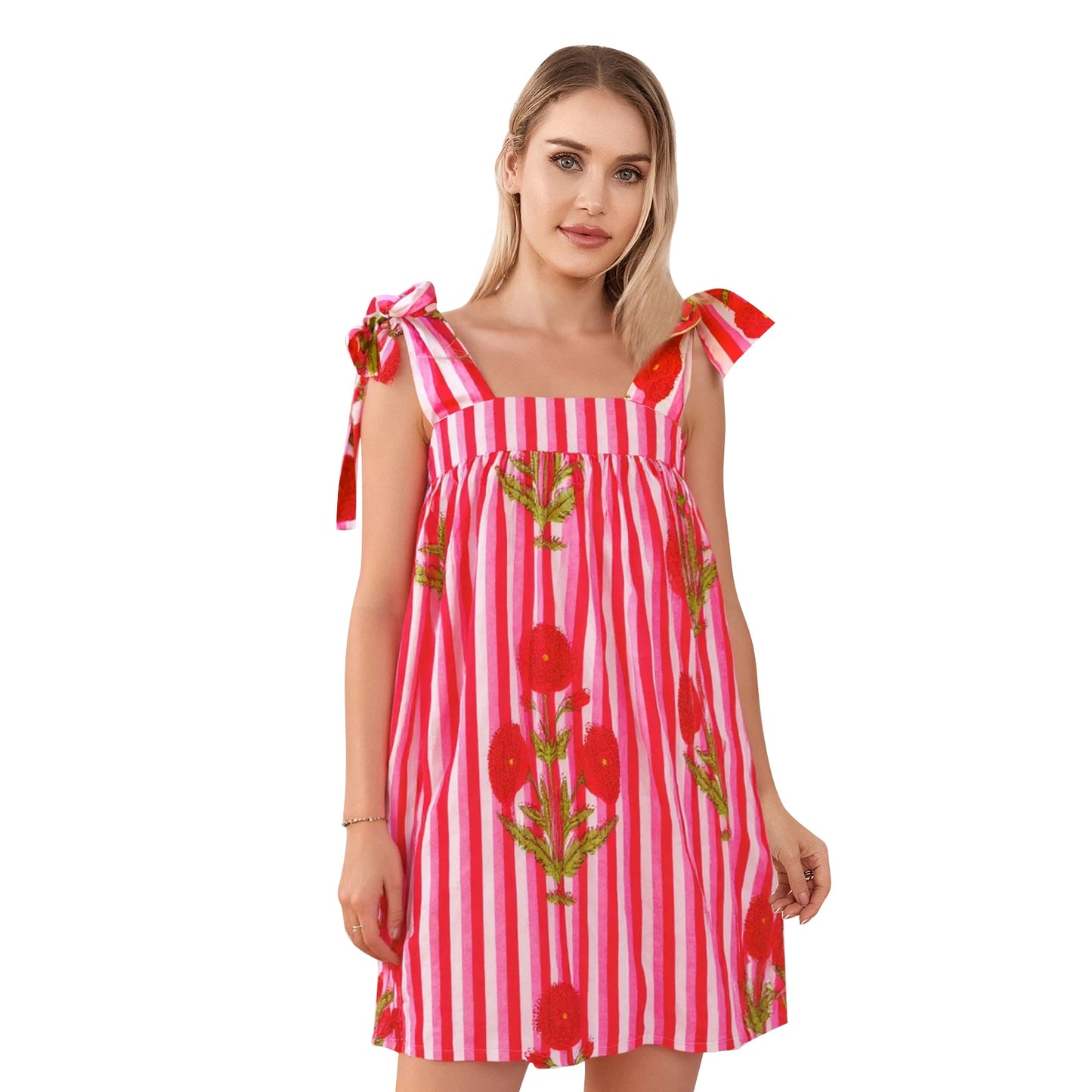 Women s Boho Floral Print Spaghetti Strap Maxi Dress with Ruffle Hem for Summer Vacation Beach Party Casual Wear Red United States