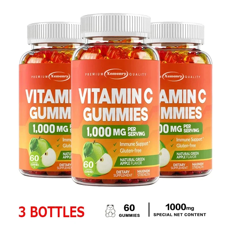 Vitamin C Gummies - Antioxidant, Promotes Collagen Production, Skin Glow, Supports Heart, Immune Health, Vegetarian 60 Gummies-3bottles