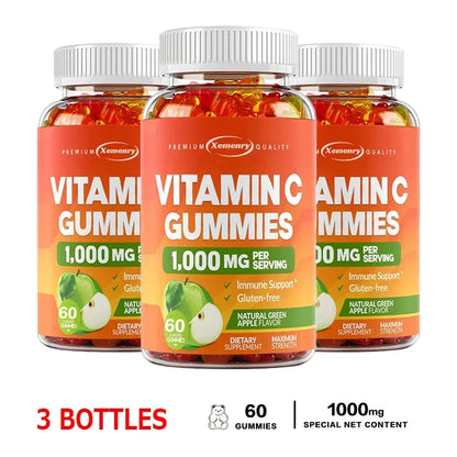 Vitamin C Gummies - Antioxidant, Promotes Collagen Production, Skin Glow, Supports Heart, Immune Health, Vegetarian 60 Gummies-3bottles