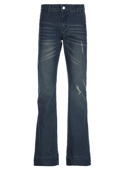 Weekeep Streetwear Low Rise Flared Jeans y2k Vintage Slim-fitting All-match Blue Denim Pants 2000s Casual Women's Jeans Harajuku