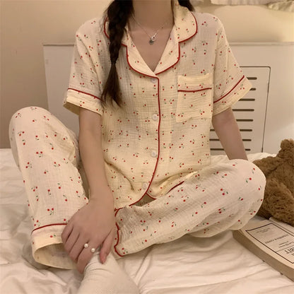 Summer Women's New Net Red Foam Pajamas Loungewear Teenage Students Pajamas Loungewear Short Sleeve Trousers Sweet Casual Set 007